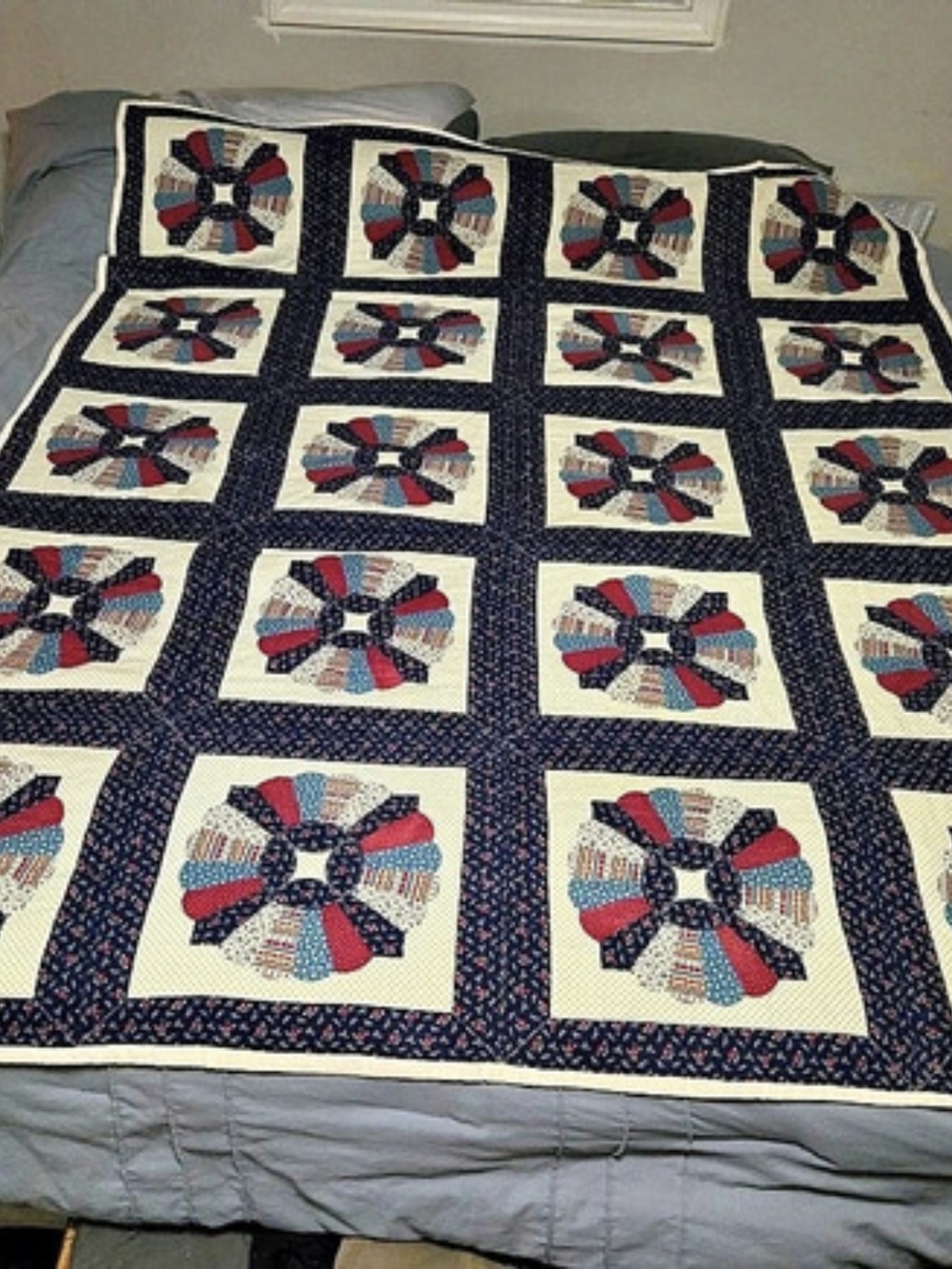 Patchwork Quilt in Blue & Red